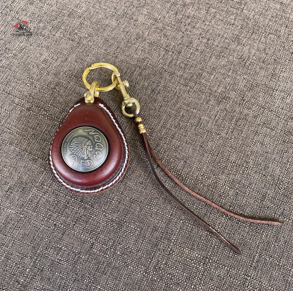 适用于哈雷摩托车感应钥匙包纯手工定制黑色牛皮套复古真皮包环扣